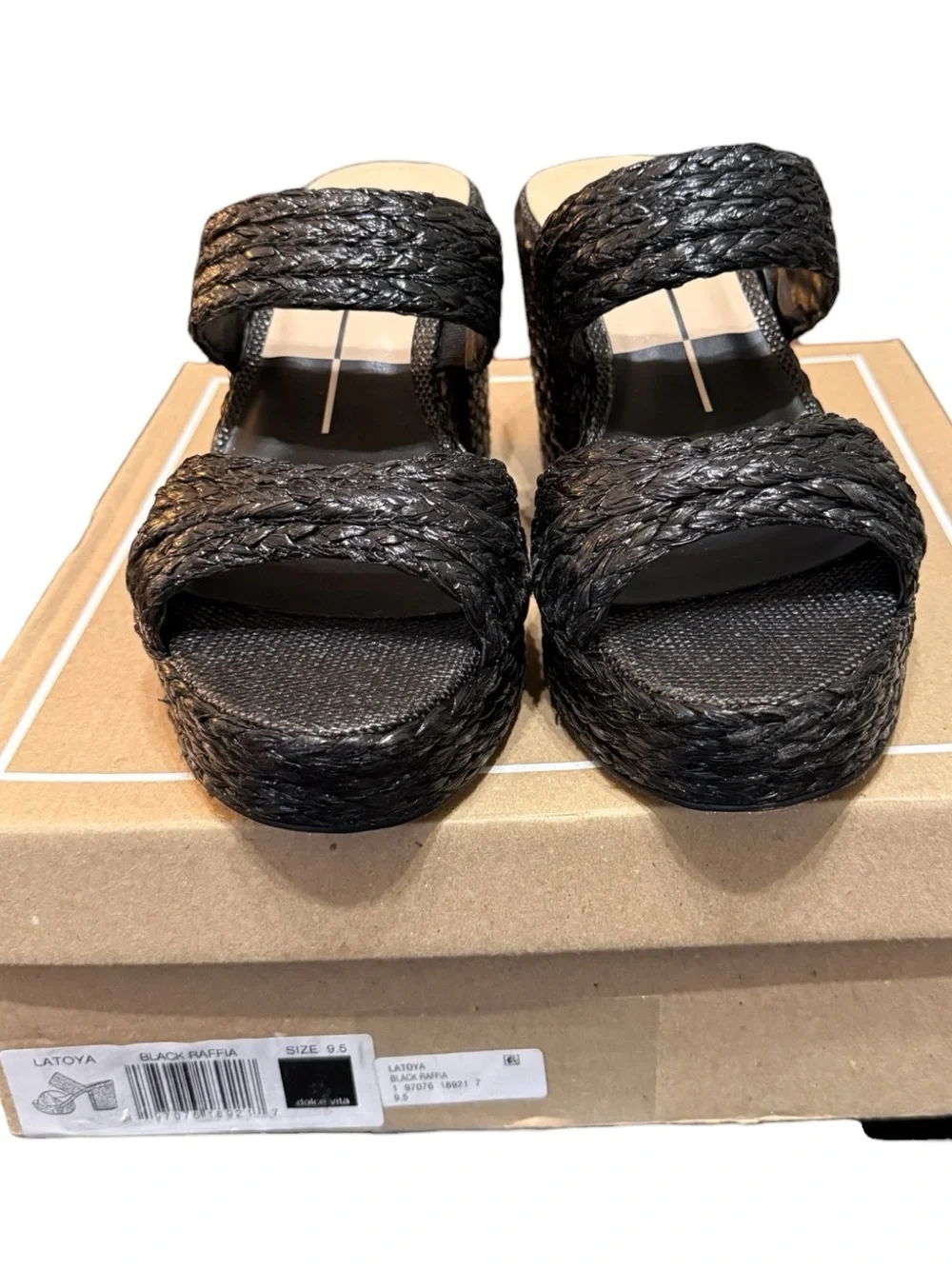 Dolce Vita Latoya Black Raffia Platform Slide Sandals | Women’s Size 9.5 | NIB
